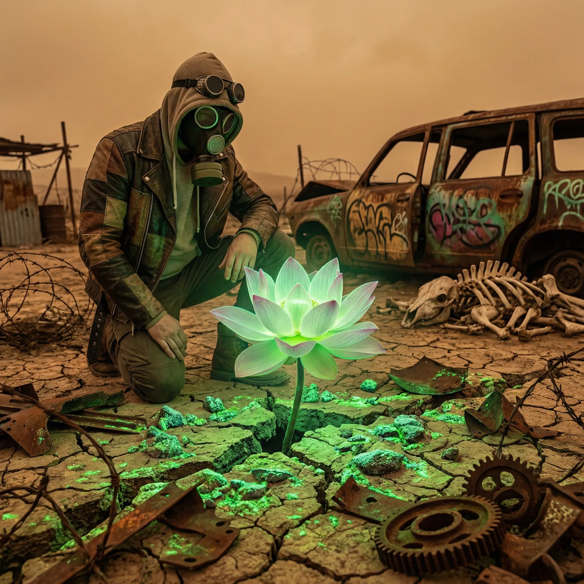 辐射土地上绽放的幸运莲花象征希望